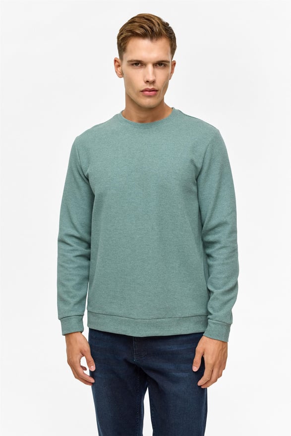 Haki Regular Düz Bisiklet Yaka Sweatshirt