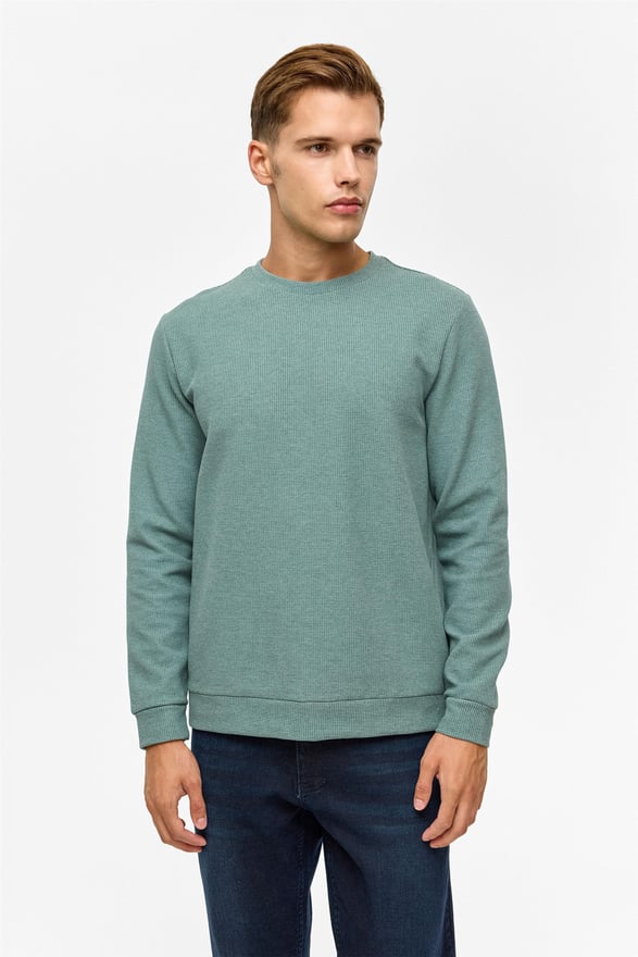 Haki Regular Düz Bisiklet Yaka Sweatshirt