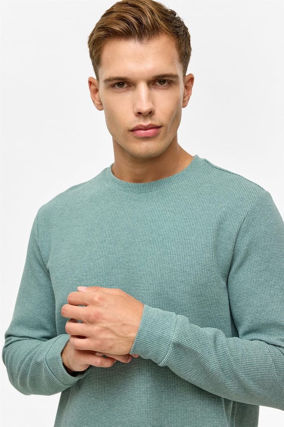 Haki Regular Düz Bisiklet Yaka Sweatshirt