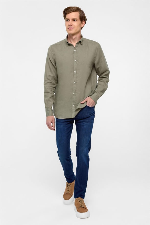 Haki Regular Fit Düz Klasik Yaka Gömlek