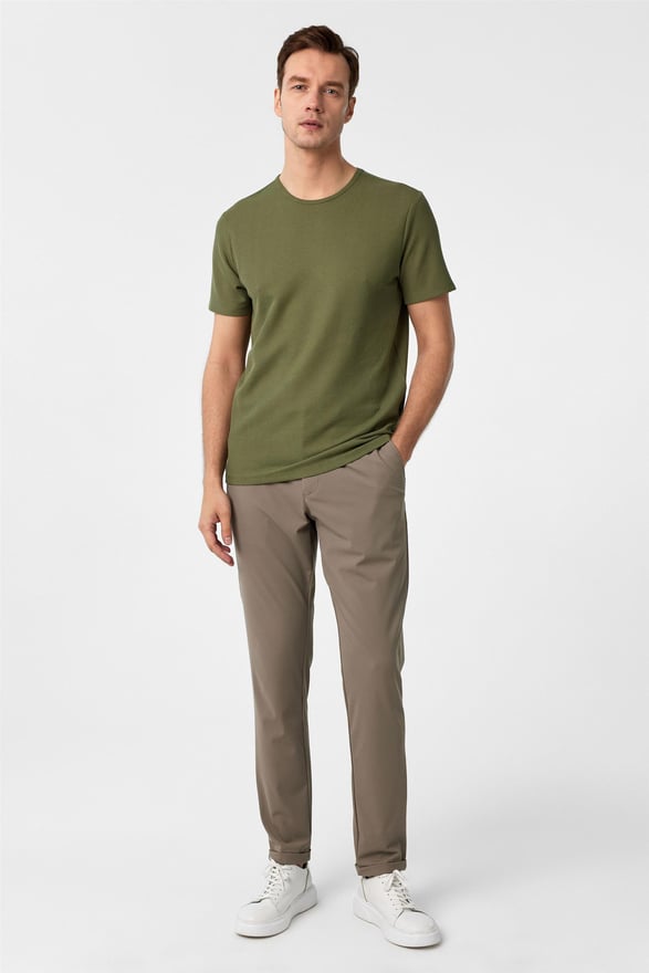 Haki Slim Armürlü O Yaka Tişört