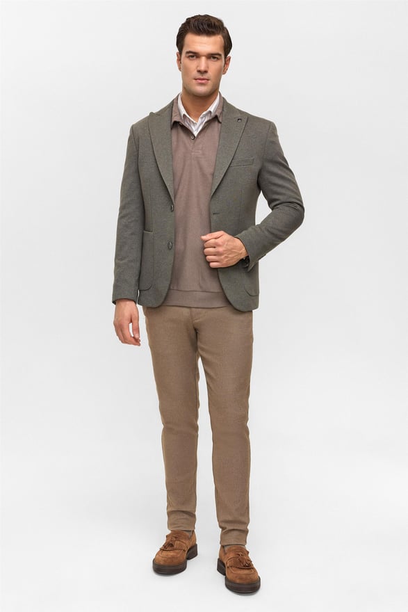 Haki Slim Desenli Mono Yaka 6 Drop Ceket