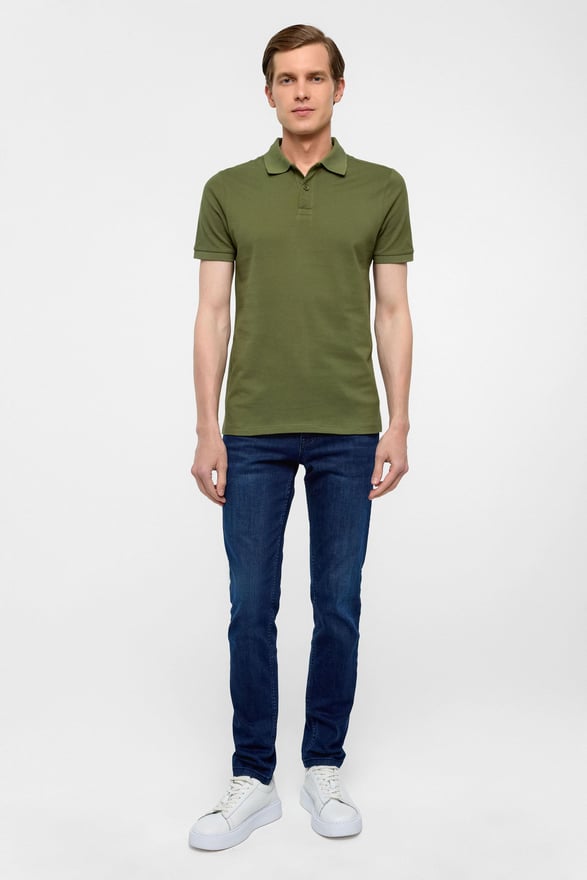 Haki Slim Düz Polo Yaka Tişört