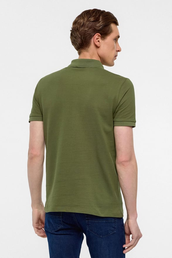 Haki Slim Düz Polo Yaka Tişört