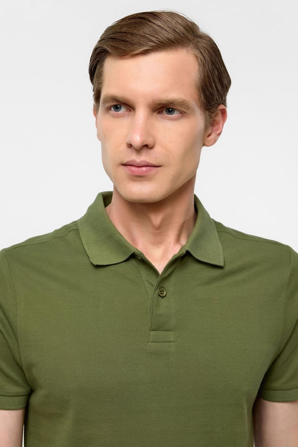 Haki Slim Düz Polo Yaka Tişört