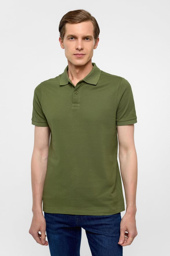 Haki Slim Düz Polo Yaka Tişört