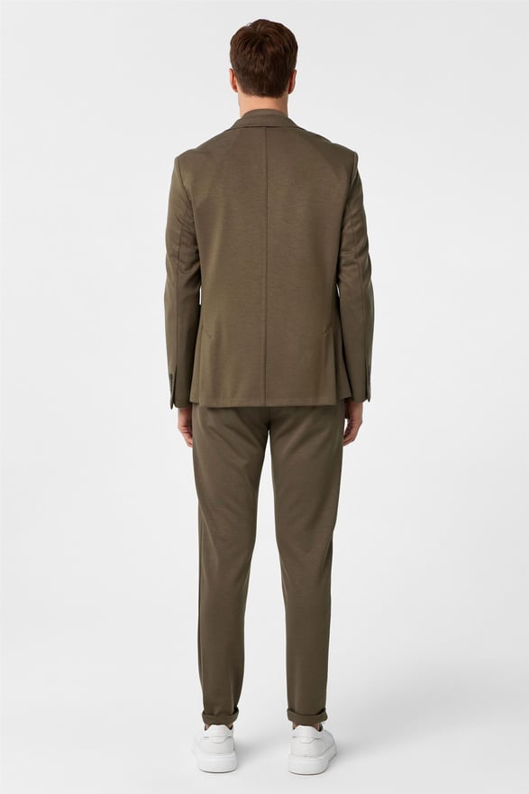 Haki Slim Düz Sivri Yaka 6 Drop Takım Elbise