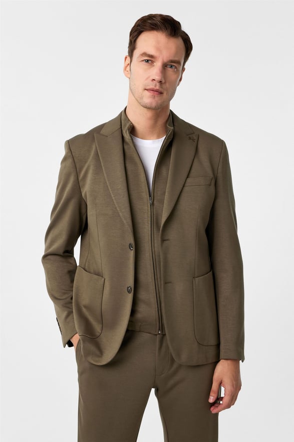 Haki Slim Düz Sivri Yaka 6 Drop Takım Elbise