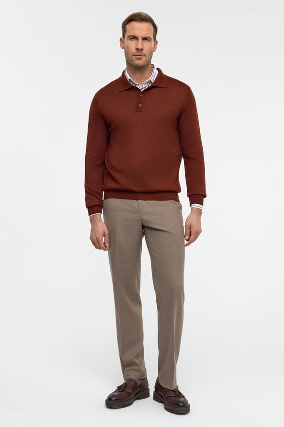 Kiremit Regular Düz Polo Yaka Triko