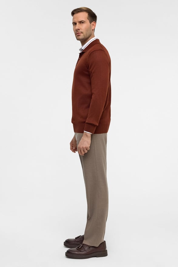 Kiremit Regular Düz Polo Yaka Triko