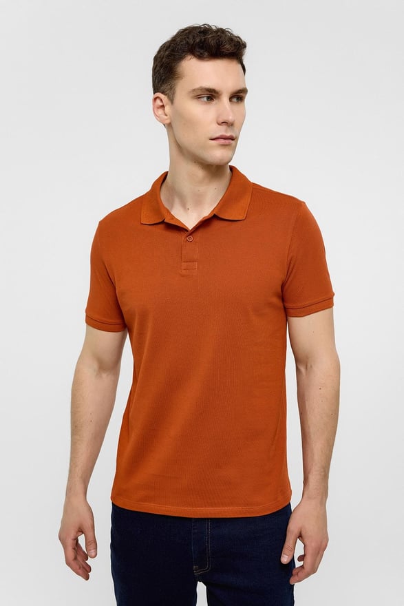 Kiremit Slim Düz Polo Yaka Tişört