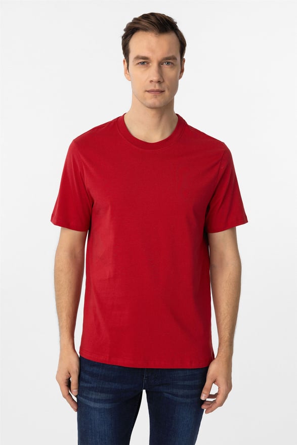 Kırmızı Regular Düz O Yaka Tişört