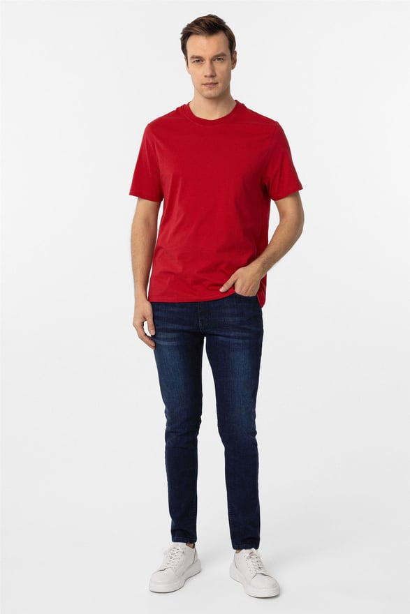Kırmızı Regular Düz O Yaka Tişört