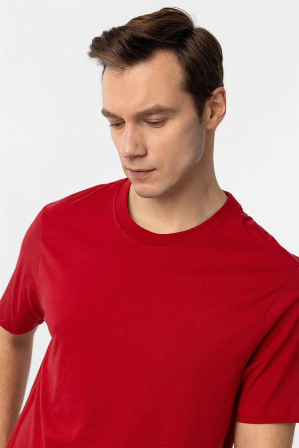 Kırmızı Regular Düz O Yaka Tişört