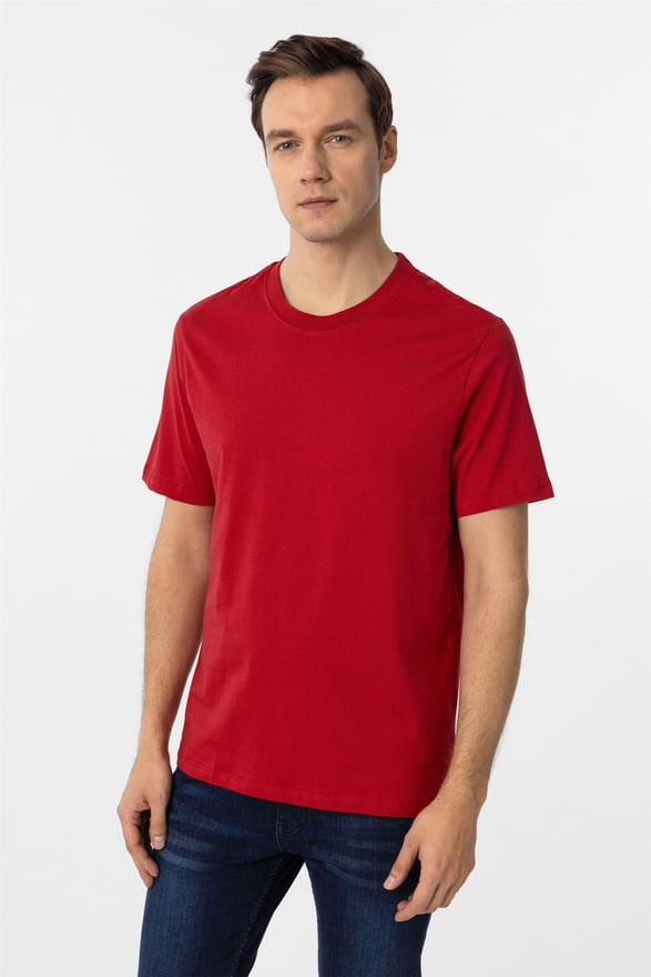 Kırmızı Regular Düz O Yaka Tişört