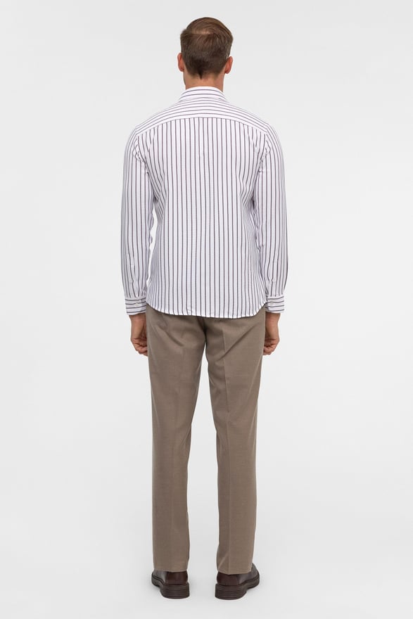 Koyu Bordo Slim Çizgili Klasik Yaka Gömlek