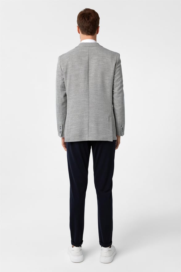 Koyu Gri Regular Desenli Sivri Yaka 6 Drop Ceket