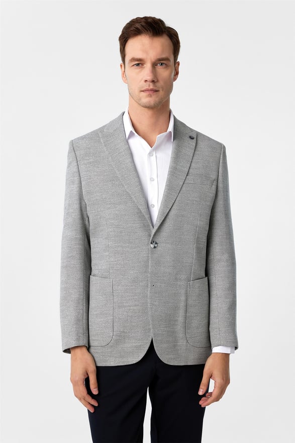 Koyu Gri Regular Desenli Sivri Yaka 6 Drop Ceket