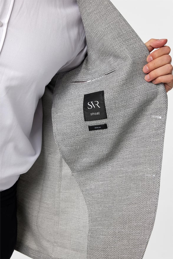 Koyu Gri Regular Desenli Sivri Yaka 6 Drop Ceket