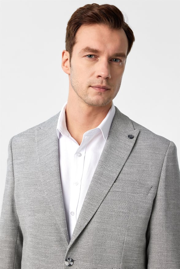 Koyu Gri Regular Desenli Sivri Yaka 6 Drop Ceket