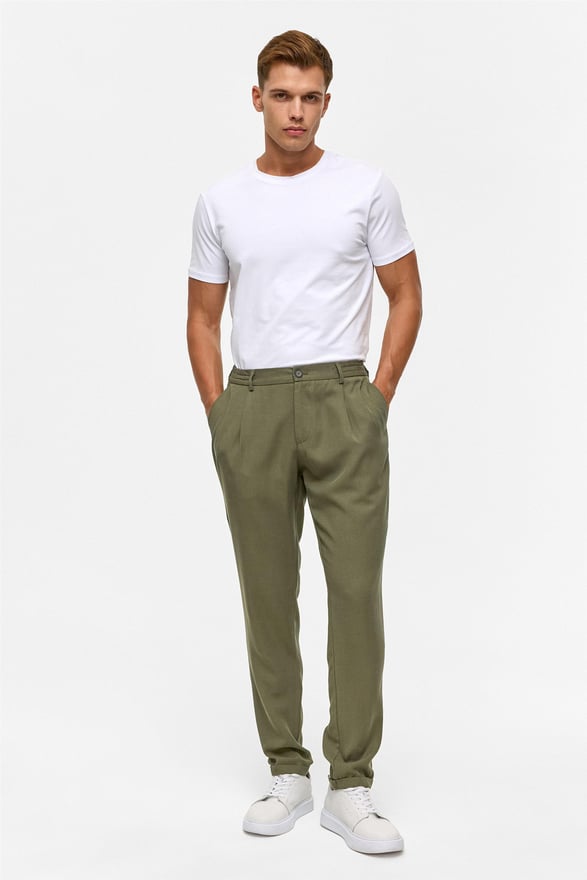 Koyu Haki Slim Armürlü Jogger Pantolon