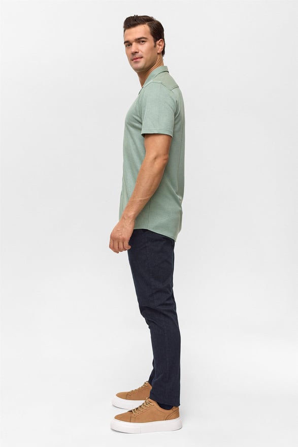 Koyu Haki Slim Desenli Apaş Yaka Gömlek