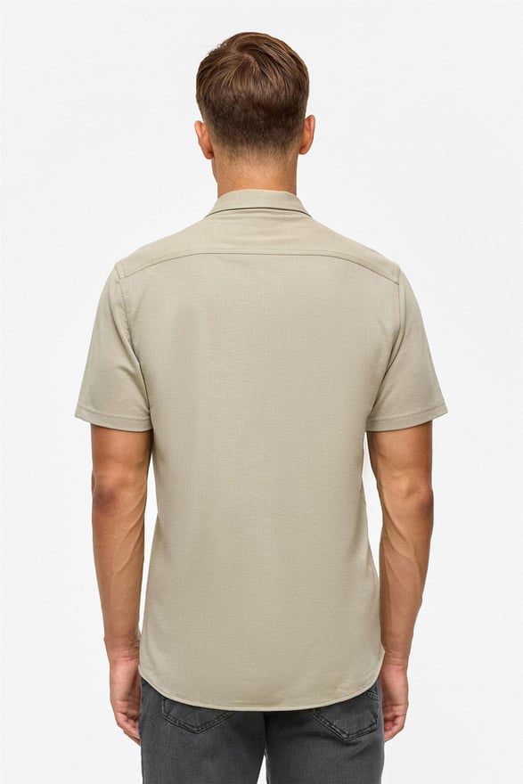 Koyu Haki Slim Fitilli Apaş Yaka Gömlek