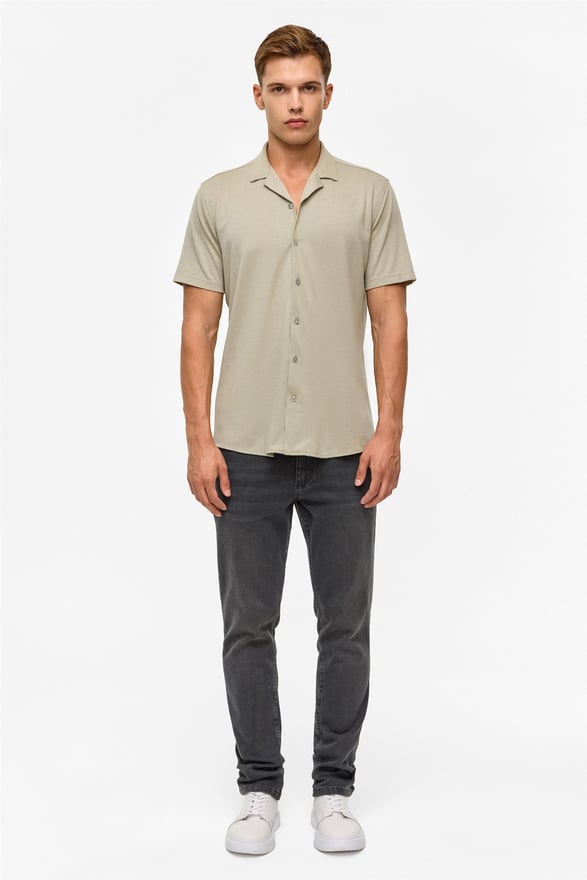 Koyu Haki Slim Fitilli Apaş Yaka Gömlek