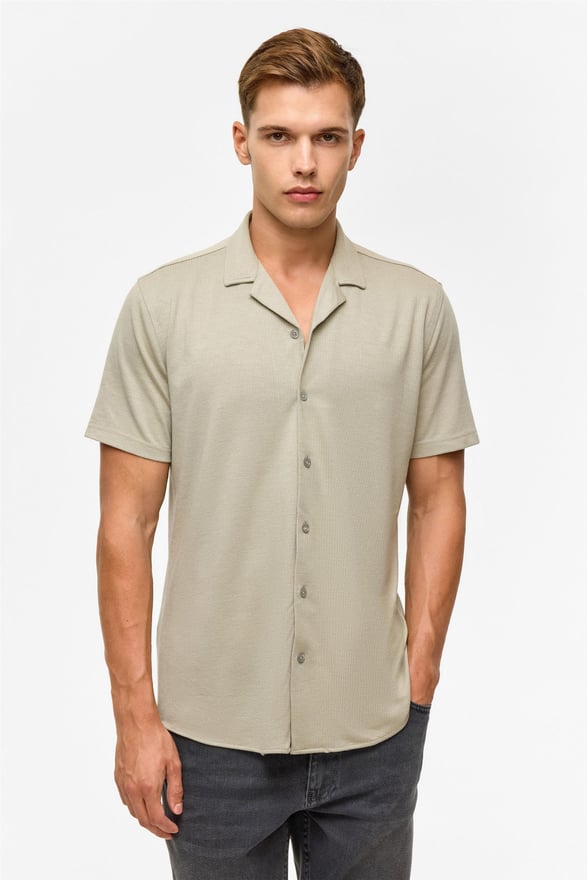 Koyu Haki Slim Fitilli Apaş Yaka Gömlek