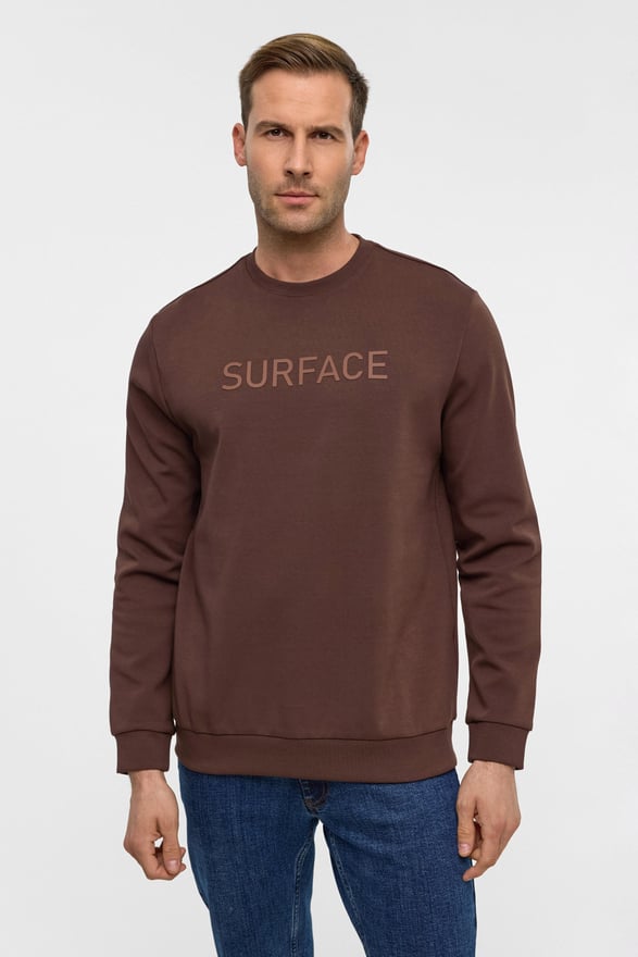 Koyu Kahve Regular Düz Bisiklet Yaka Sweatshirt