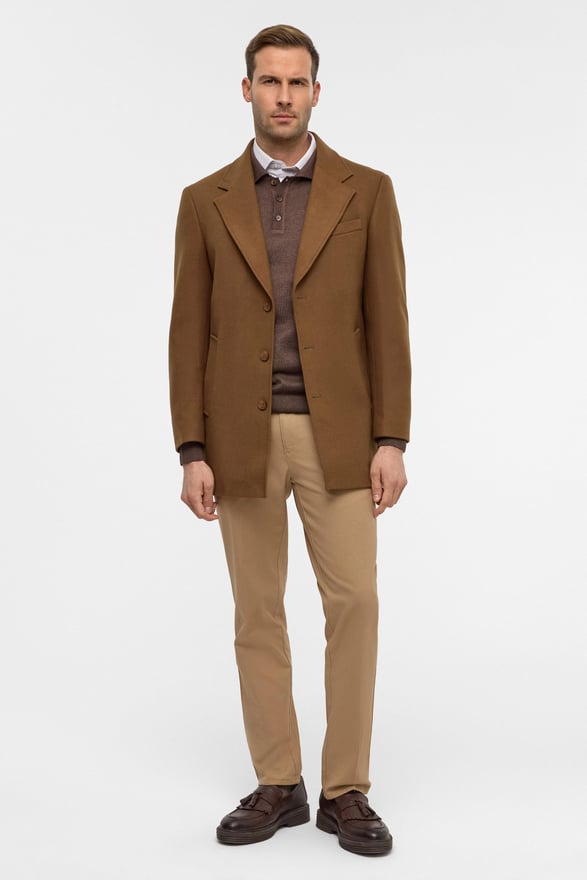 Koyu Kahve Slim Düz Mono Yaka Kaban