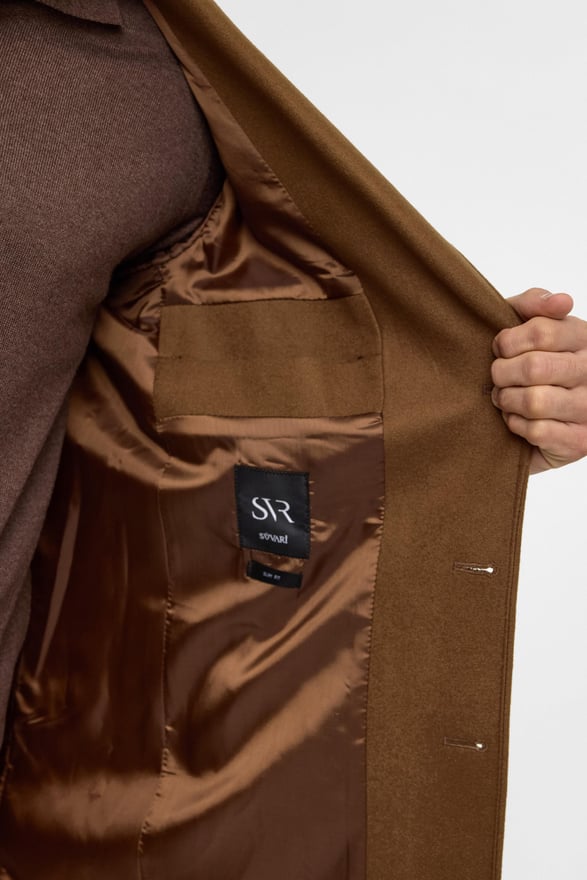 Koyu Kahve Slim Düz Mono Yaka Kaban