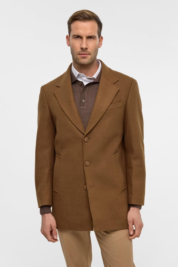 Koyu Kahve Slim Düz Mono Yaka Kaban