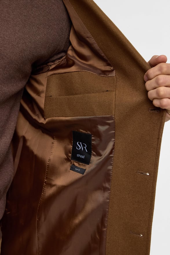 Koyu Kahve Slim Düz Mono Yaka Kaban