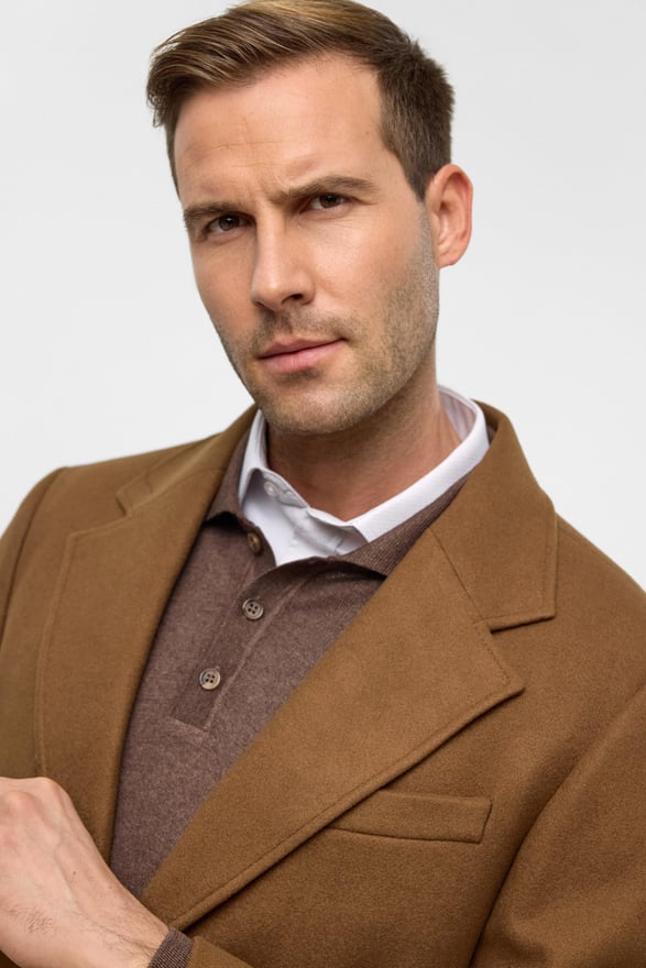 Koyu Kahve Slim Düz Mono Yaka Kaban