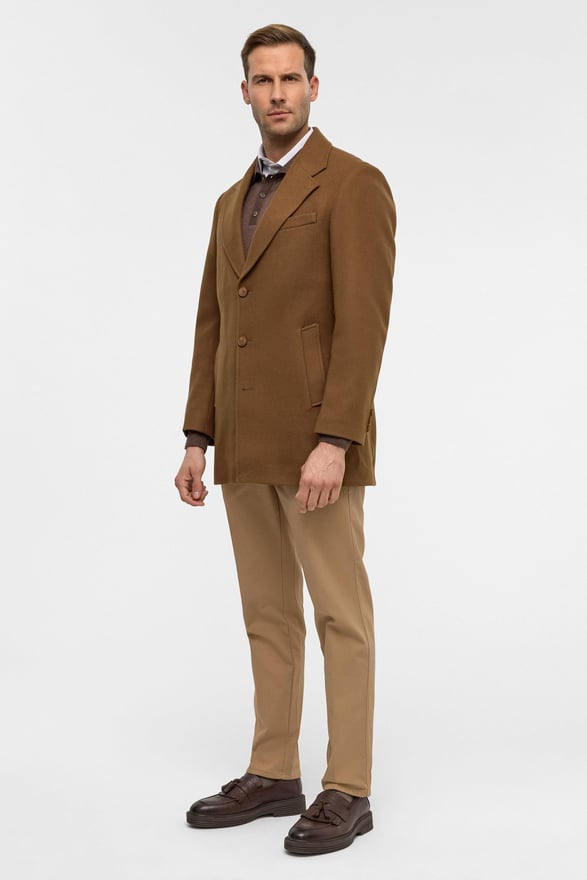 Koyu Kahve Slim Düz Mono Yaka Kaban