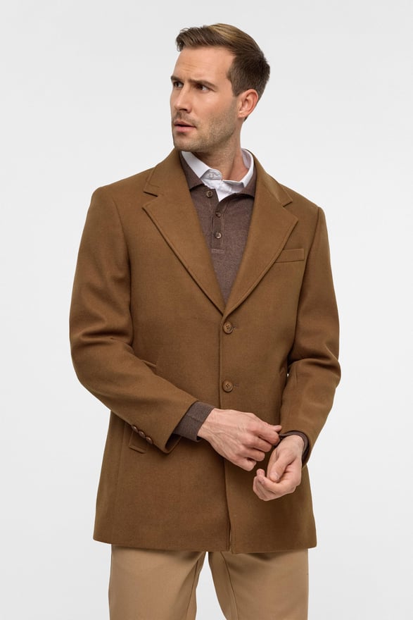 Koyu Kahve Slim Düz Mono Yaka Kaban