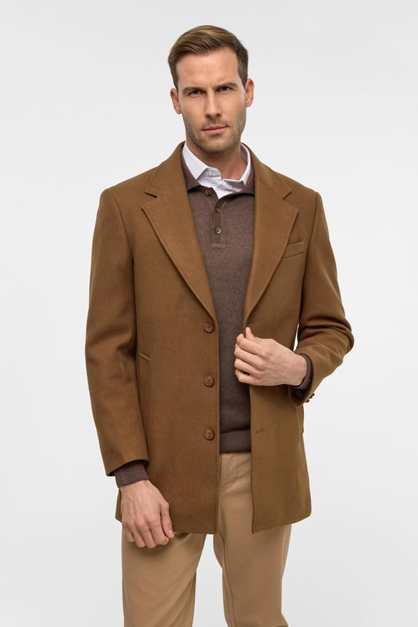 Koyu Kahve Slim Düz Mono Yaka Kaban