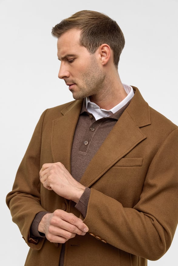 Koyu Kahve Slim Düz Mono Yaka Kaban