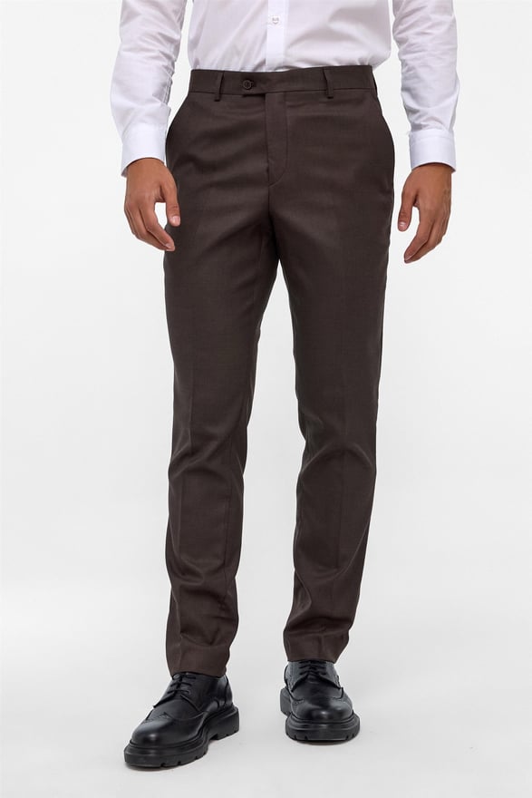 Koyu Kahve Slim Fit Armürlü Kumaş Pantolon