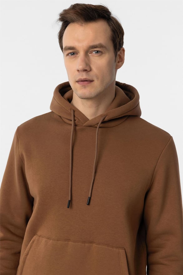 Koyu Kiremit Regular Düz Kapişonlu Yaka Triko