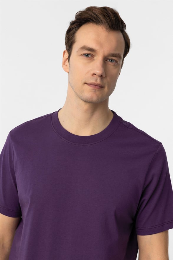 Koyu Lila Regular Düz O Yaka Tişört