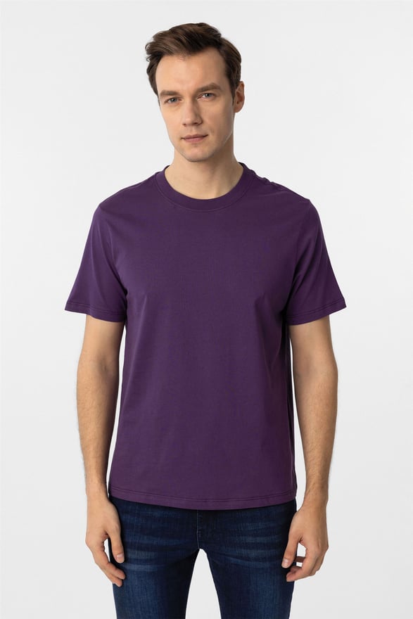 Koyu Lila Regular Düz O Yaka Tişört