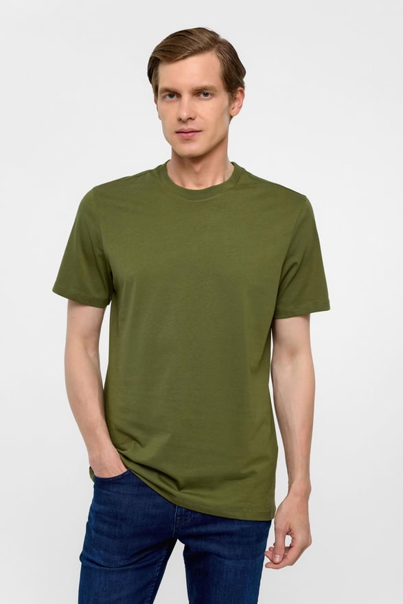 Koyu Yeşil Regular Düz Bisiklet Yaka Tişört