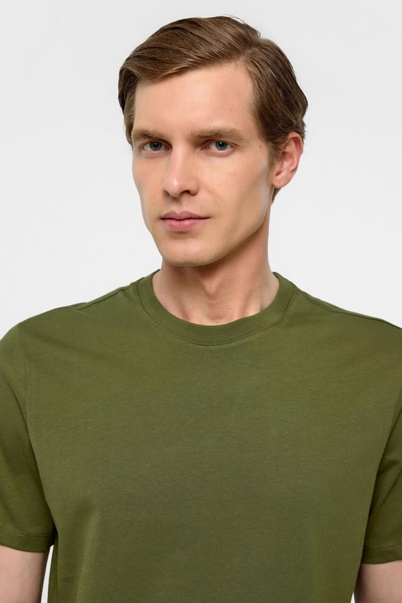 Koyu Yeşil Regular Düz Bisiklet Yaka Tişört