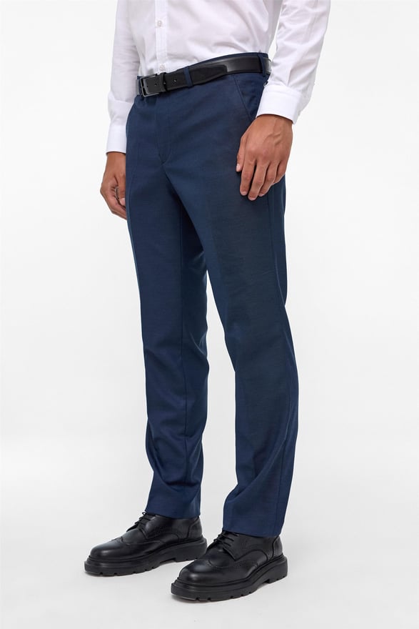 Lacivert Regular Armürlü Kumaş Pantolon