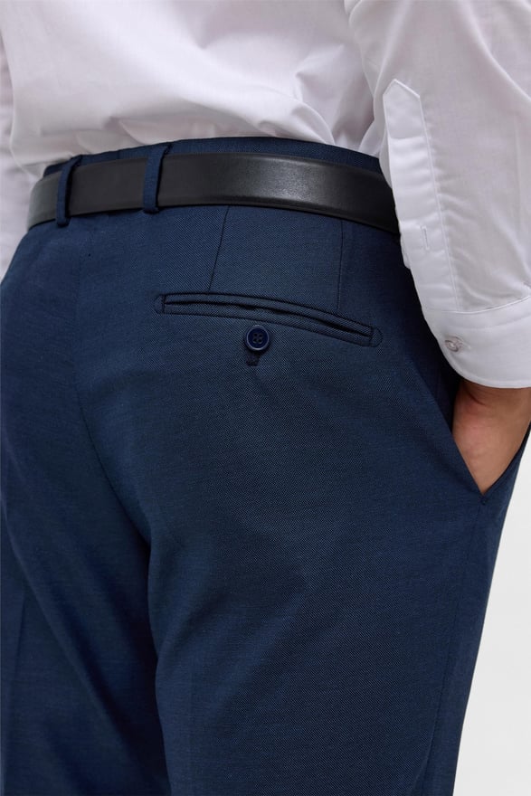 Lacivert Regular Armürlü Kumaş Pantolon