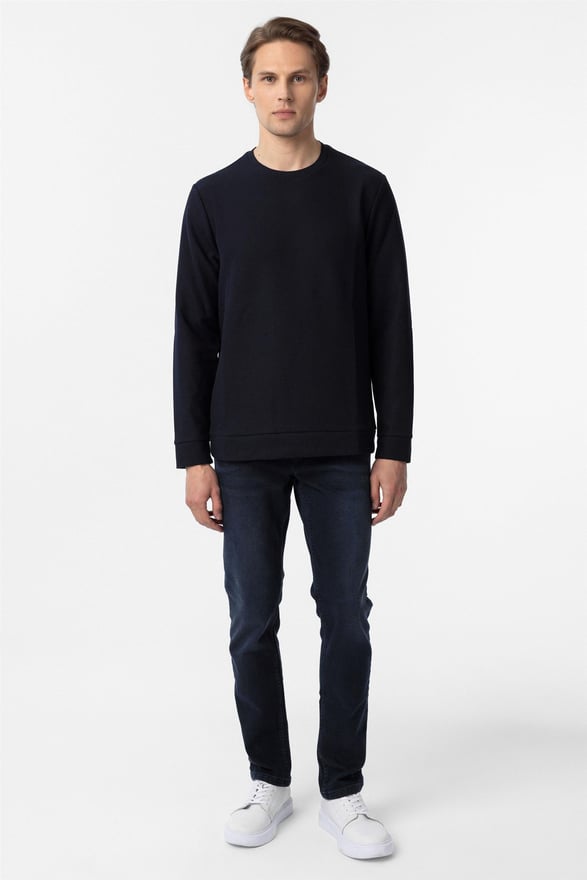 Lacivert Regular Armürlü O Yaka Triko