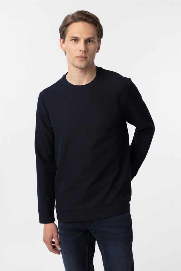 Lacivert Regular Armürlü O Yaka Triko