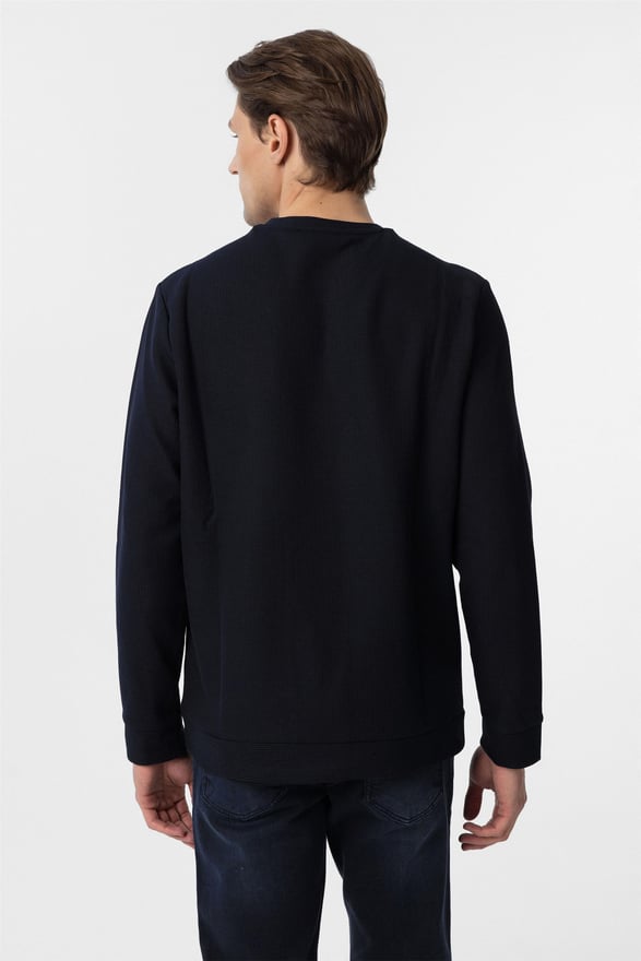 Lacivert Regular Armürlü O Yaka Triko